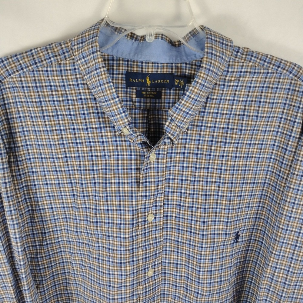 Ralph Lauren Plaid Shirt Men's 2XB Big‎ Long Sleeve Shirt Stretch Cotton Pony - Picture 5 of 14